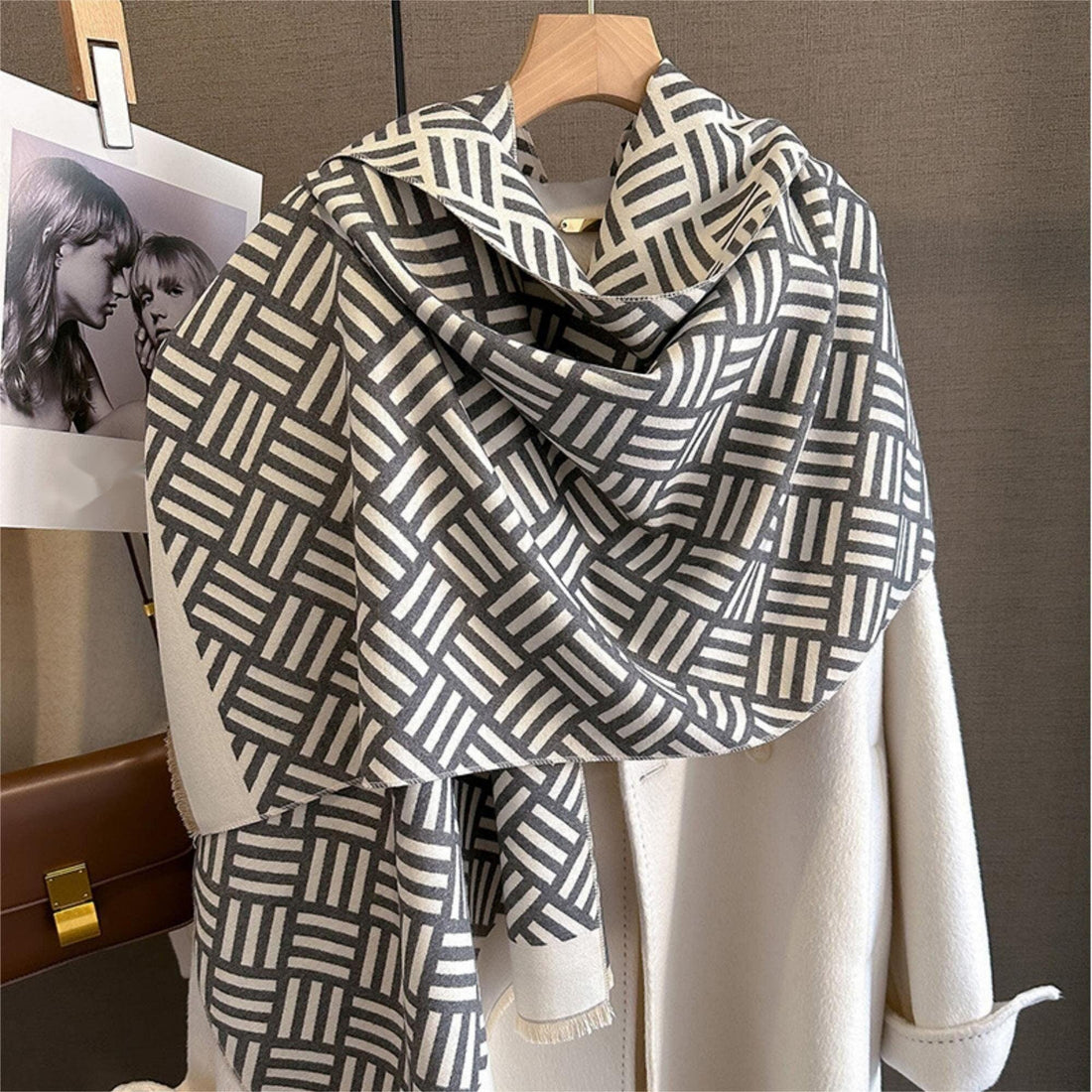 Vintage Kurzer Streifen Kaschmir-Texturschal/65*185cm Schal/Pashmina-Texturschal/Boho-Schal/Geschenk für Sie