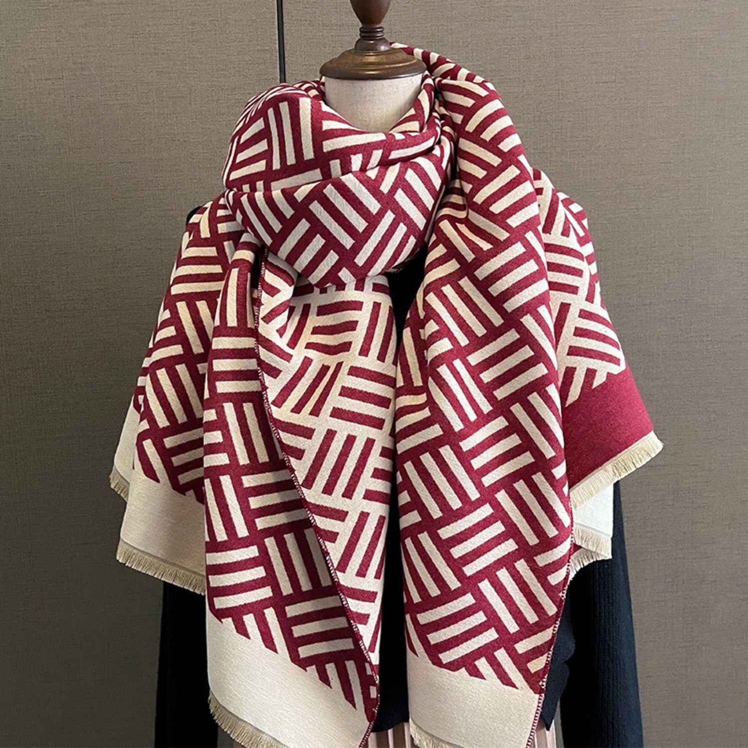 Vintage Short Stripe Cashmere Texture Scarf/65*185cm Scarf/Pashmina Texture Shawl/Bohemian Shawl/Gift for Her