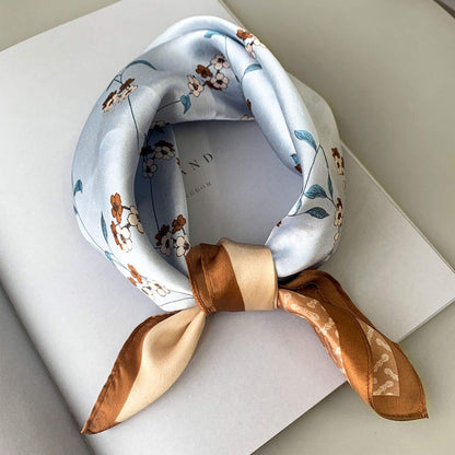 Eleganter Flora Schal aus 100 % Maulbeerseide/Kopftuch aus Seide/Haarschal aus Seide/Halstuch aus Seide/Muttertagsgeschenke/Taschenaccessoire/Geschenk für Sie