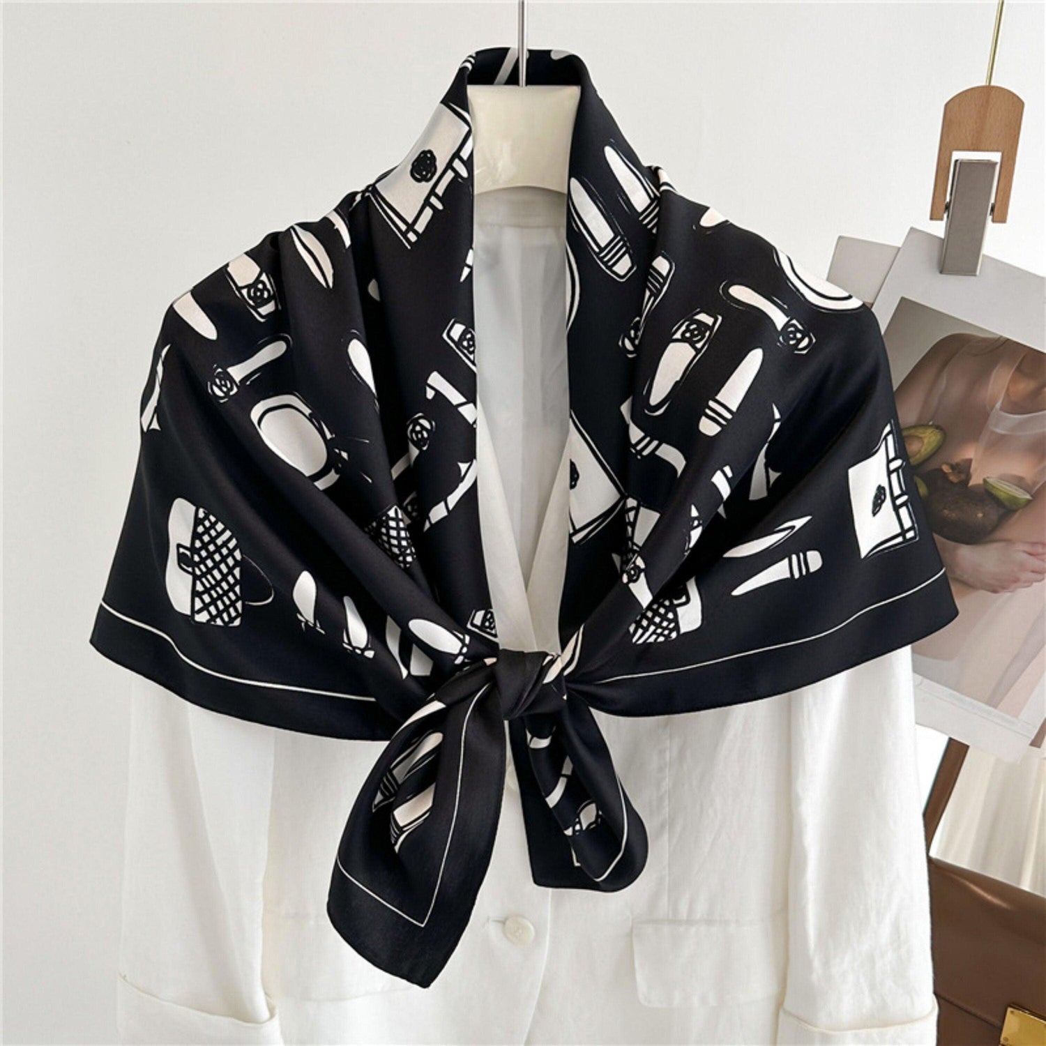 Pink Fresh Pattern Chic Large Satin Scarf | 90x90cm Bandana | Twill Satin Shawl | Perfect Gift for Her, Mother&