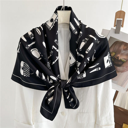 Pink Fresh Pattern Chic Large Satin Scarf | 90x90cm Bandana | Twill Satin Shawl | Perfect Gift for Her, Mother&