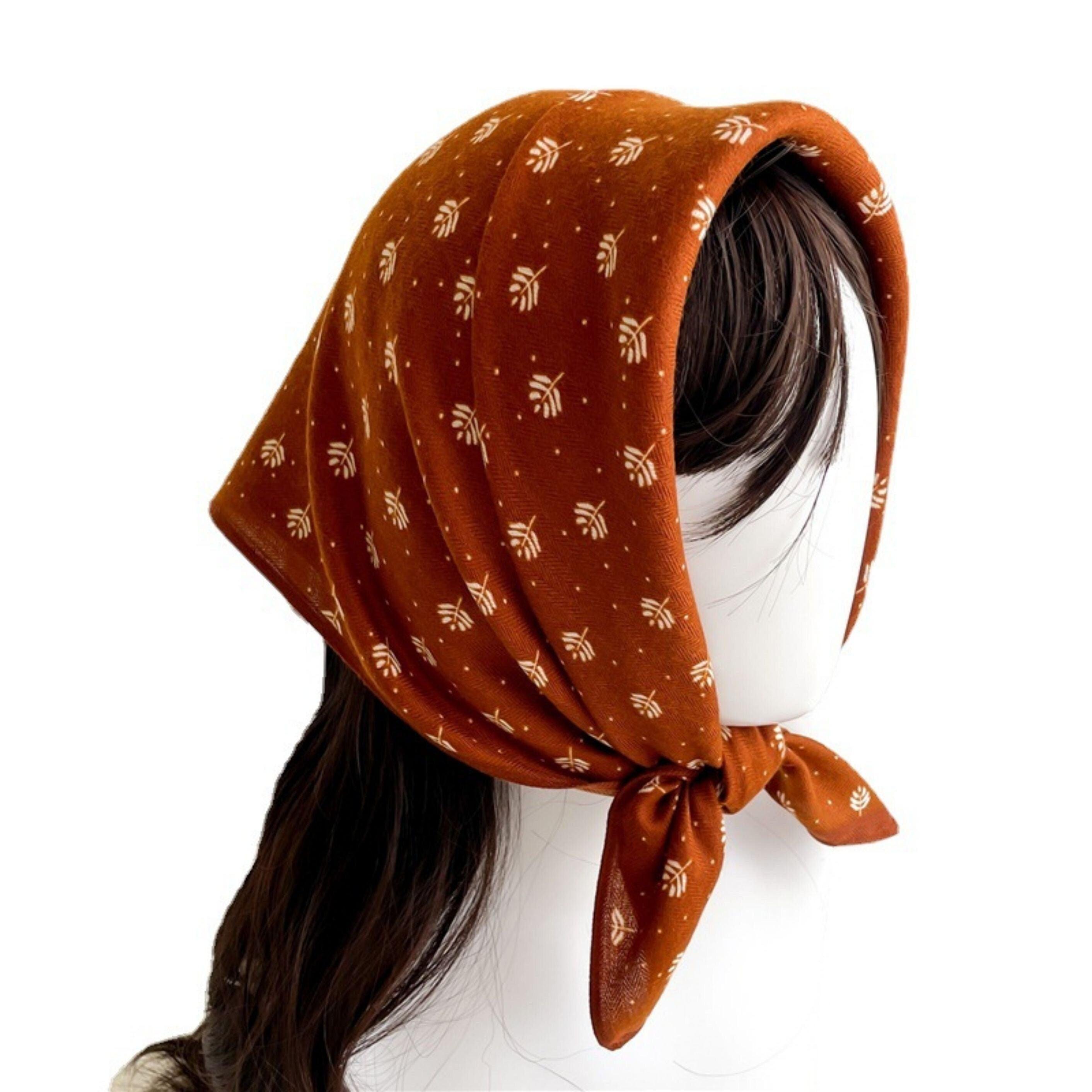 フレッシュリーフプリントスクエアスカーフ/ヘリンボーン織りスクエアスカーフ/レディースネックスカーフ/コットンリネンハンドフィーリングスカーフ/彼女へのギフト