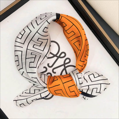 幾何学的なカラーブロッキング 100% 桑シルクスカーフ/シルクヘッドスカーフ/シルクヘアスカーフ/シルクネックスカーフ/母の日のギフト/バッグアクセサリー/彼女へのギフト/幾何学模様