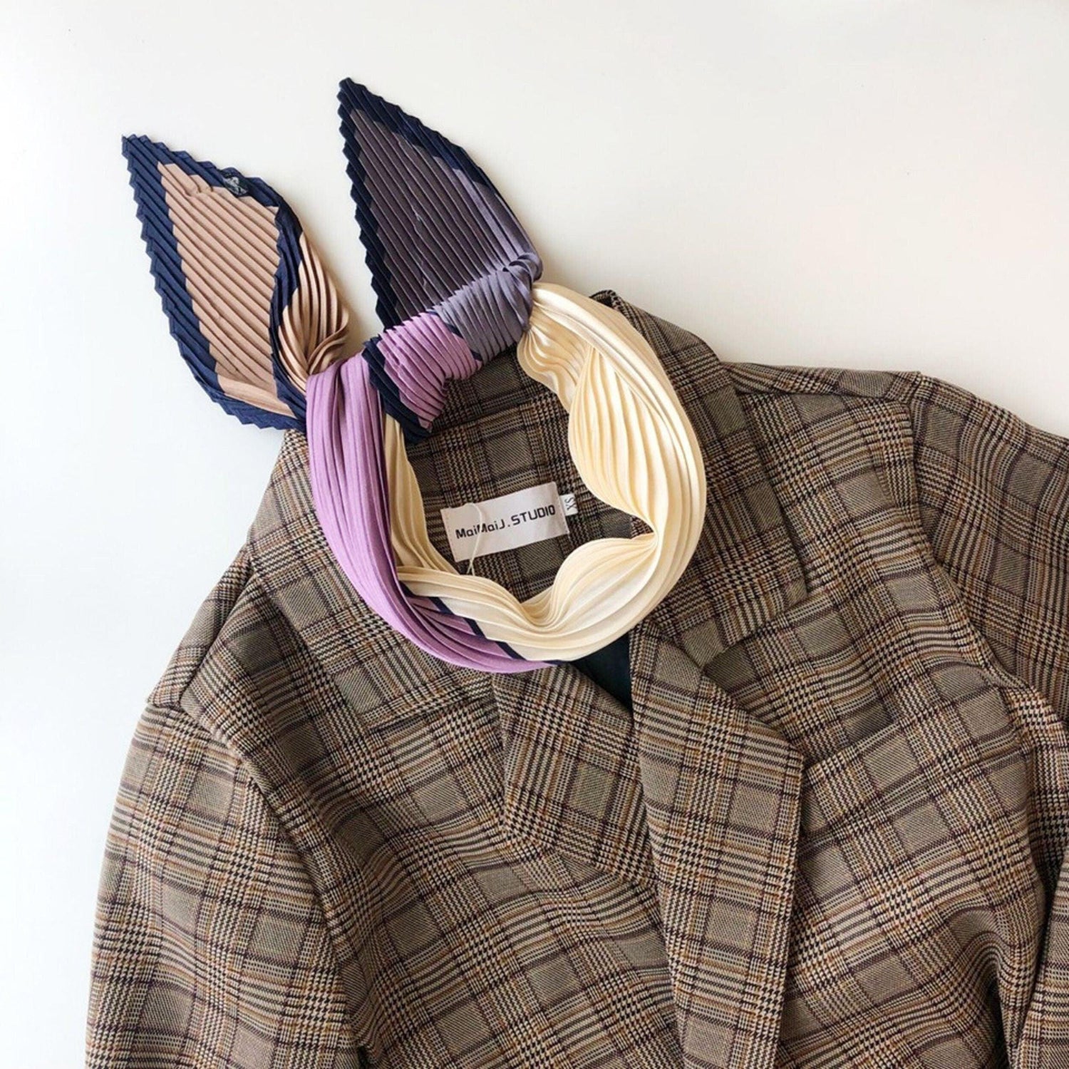 女性用プリーツスカーフ/ダイヤモンド型スカーフ/シルクヘアスカーフ/バンダナヘッドバンド/バッグアクセサリー/シルクヘッドスカーフ/彼女へのギフト/レトロスタイル