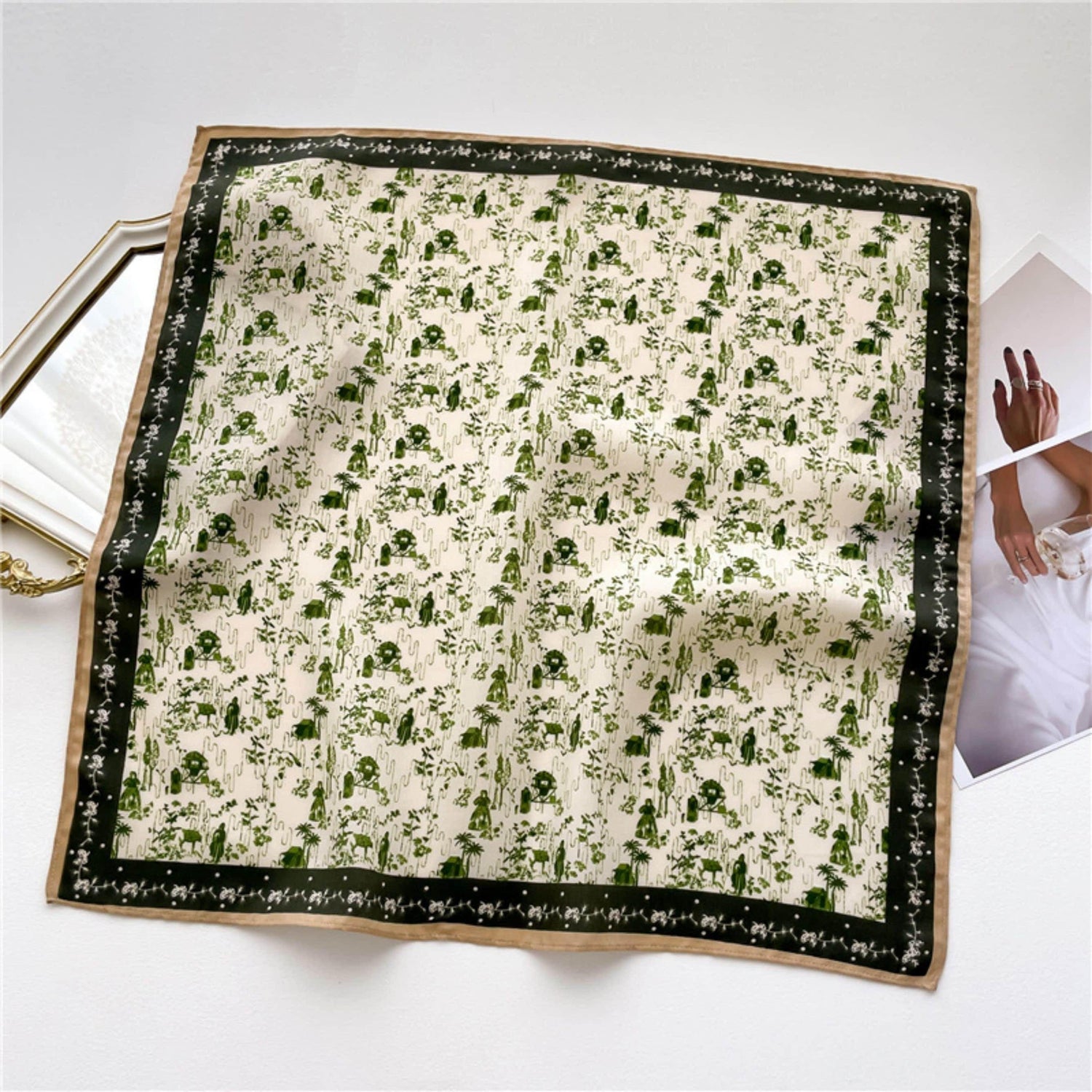 French Rustic Style Square Scarf/Herringbone Weave Square Scarf/Lady&