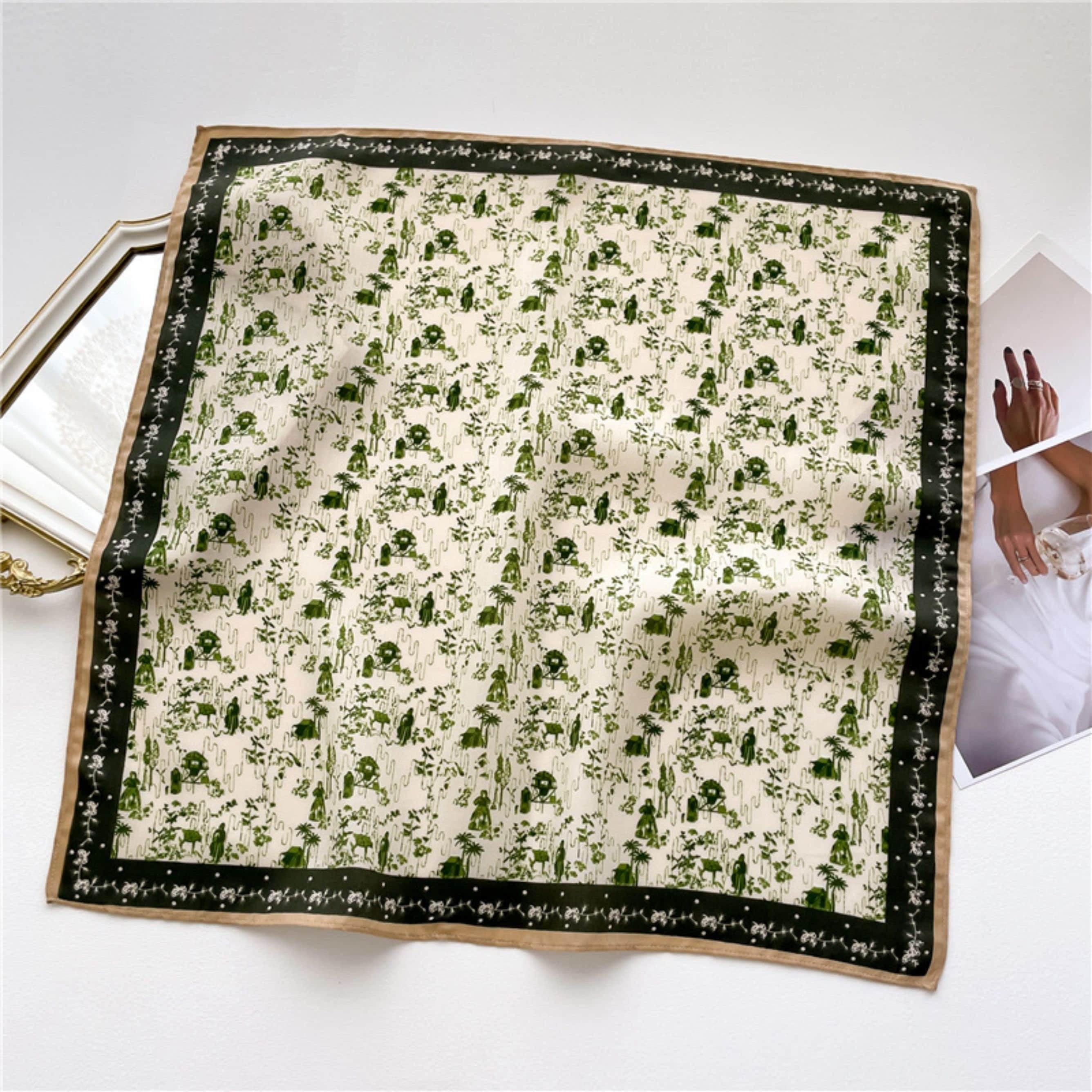 French Rustic Style Square Scarf/Herringbone Weave Square Scarf/Lady&