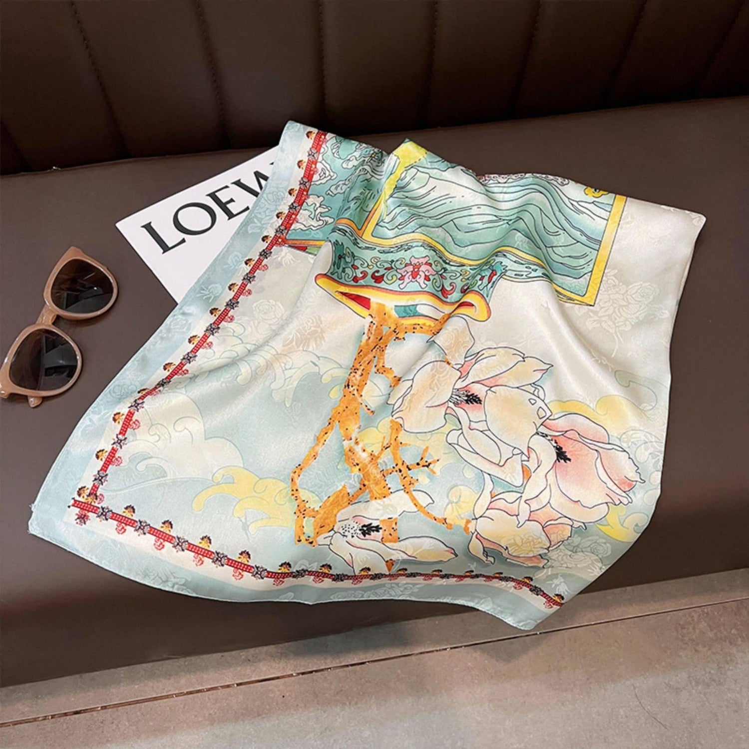 Pink Flora Chic Large Satin Scarf | 90x90cm Bandana | Twill Satin Shawl | Perfect Gift for Her, Mother&