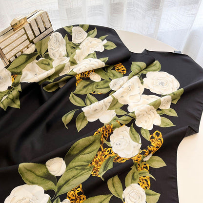 Japanese Rose Pattern Chic Large Satin Scarf | 90x90cm Bandana | Twill Satin Shawl | Perfect Gift for Her, Mother&