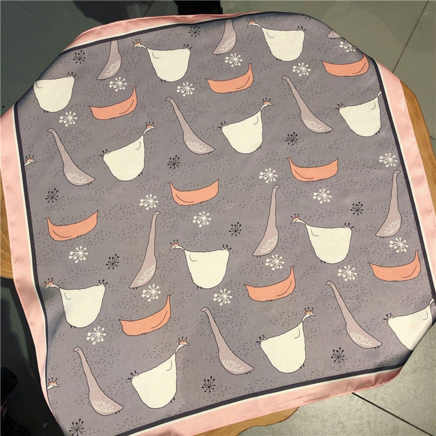 Goose print scarf/100% Vegan Silk Scarf/Silk head scarf/55*55cm/Silk hair scarf/Silk neck scarf/Silk bandana/Bag Accessory/Gift for her