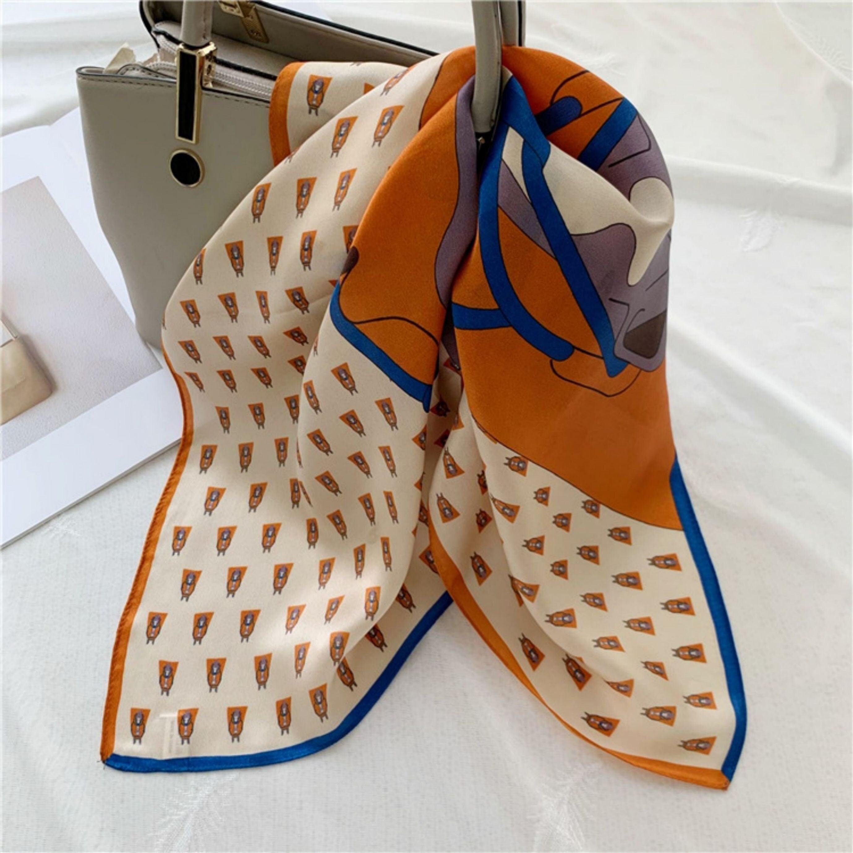 Orange horse print 100% mulberry Silk Scarf/Silk head scarf/Silk hair scarf/Silk neck scarf/Mother&