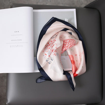Pink Cat Pattern 100% mulberry Silk Scarf/Silk head scarf/Silk hair scarf/Silk neck scarf/Mother&