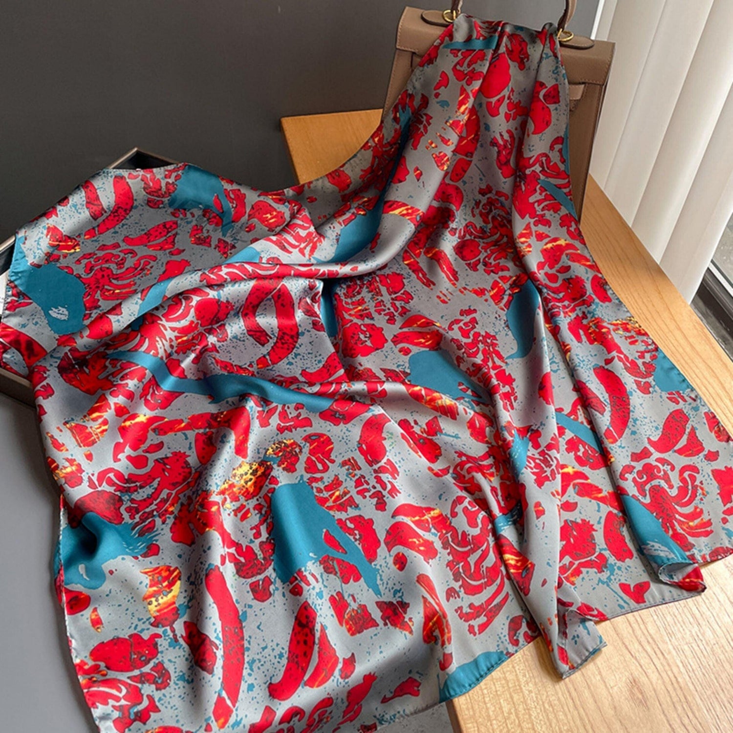 Japanese classic large square scarf/Silk twill satin/90*90cm/Silk shawl/Silk bandana/Large satin scarf/Gift for her/Mother&