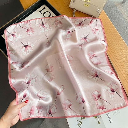 Rosa Frühlingsblumen Schal aus 100 % Maulbeerseide/Kopftuch aus Seide/Haarschal aus Seide/Halstuch aus Seide/Muttertagsgeschenke/Taschenaccessoire/Geschenk für Sie