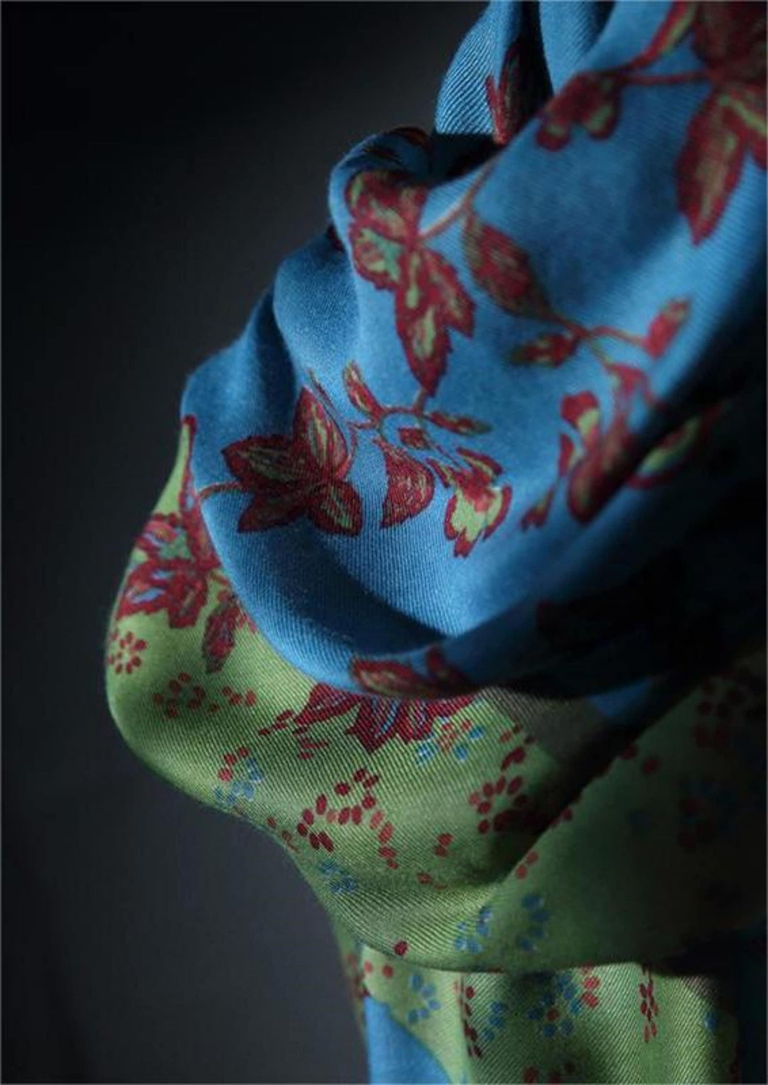 Unique Vintage Inspired Scarf - Screen Printed Twill Woven Shawl - Blue and Green Clashing Print